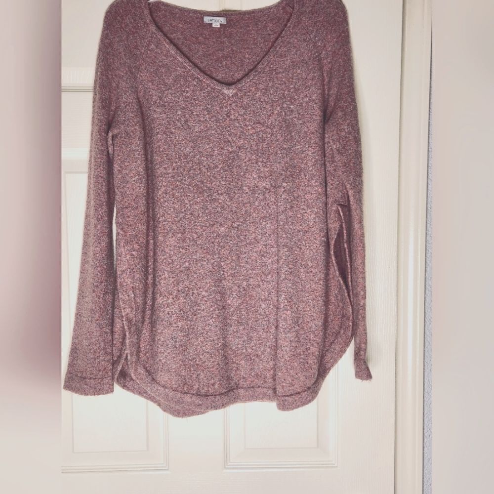 Lemon L Pink Lngslvs WOOL JAKWOOL Blend Knitted V-neck Women’s Sweater